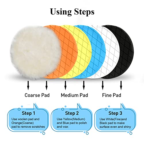 Autolock 7" Buffing Polishing Pads, 6 Pcs 7 Inch 180mm Face for 6.7 Inch Backing Plate, Compound Buffing Sponge and Woolen Pads, Cutting Polishing Pad Kit for Car Buffer Compounding, Polish and Wax - Image 4