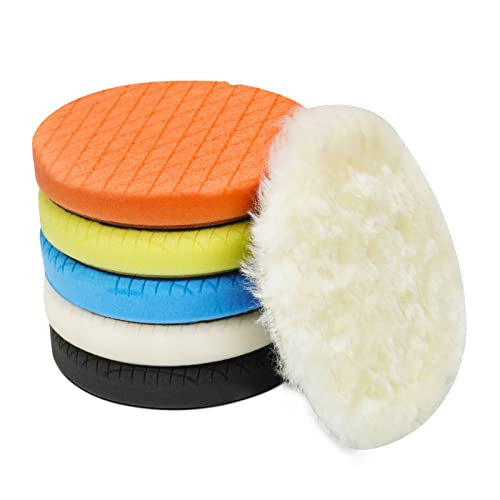 Autolock 7" Buffing Polishing Pads, 6 Pcs 7 Inch 180mm Face for 6.7 Inch Backing Plate, Compound Buffing Sponge and Woolen Pads, Cutting Polishing Pad Kit for Car Buffer Compounding, Polish and Wax - Image 1