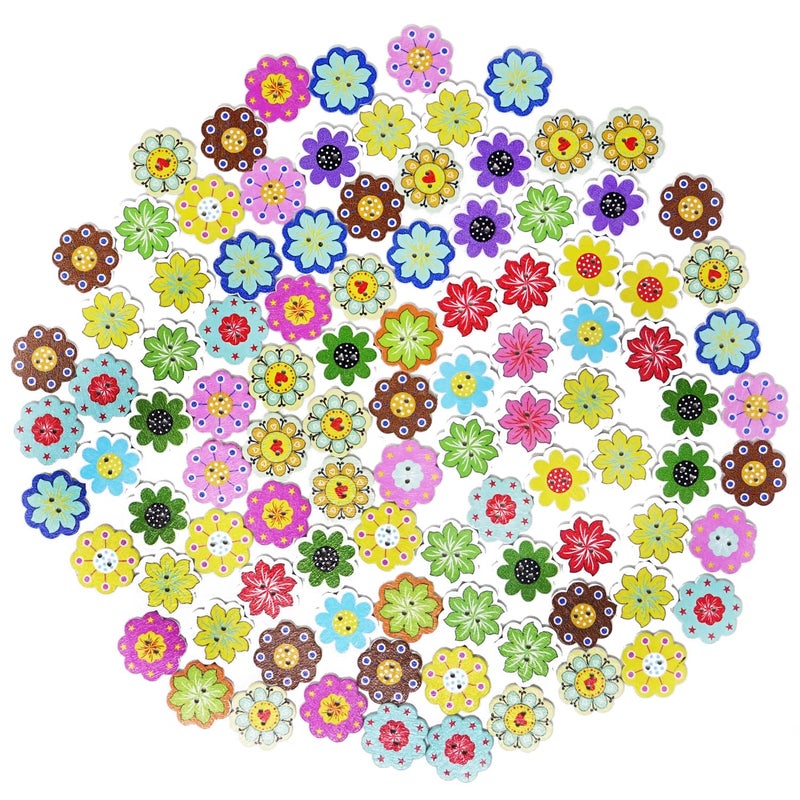 HONBAY Honbay 100PCS Wooden Flower Buttons 2 Holes Buttons Cute Flower Floral Sewing Decorative Buttons for Skirts Gloves Sweaters Shirts Hats Scarves Headbands Scrapbooking and Craft Projects 