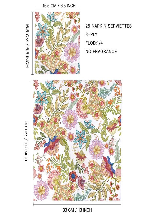 WRAPAHOLIC 25Pcs Floral Paper Napkins - 3-Ply Paisley Floral Disposable Luncheon Paper Napkins for Bridal Shower, Wedding, Birthday, Tea Party - 6.5 x 6.5 In - Image 2