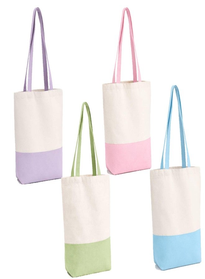 Lify Heavy Duty Cotton Canvas Tote Bag Grocery Shopping Bag, Cotton Tote Bags eco-friendly for Schools, promotion, branding- 3 &4 Pc Pack (OW/PGREEN, OW/BP &OW/PPURPLE & OW/PSKY BLUE- 4Piece Pack) - Image 1