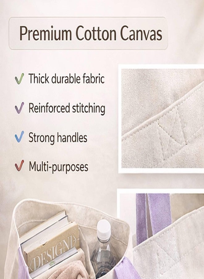 Lify Heavy Duty Cotton Canvas Tote Bag Grocery Shopping Bag, Cotton Tote Bags eco-friendly for Schools, promotion, branding- 3 &4 Pc Pack (OW/PGREEN, OW/BP &OW/PPURPLE & OW/PSKY BLUE- 4Piece Pack) - Image 5