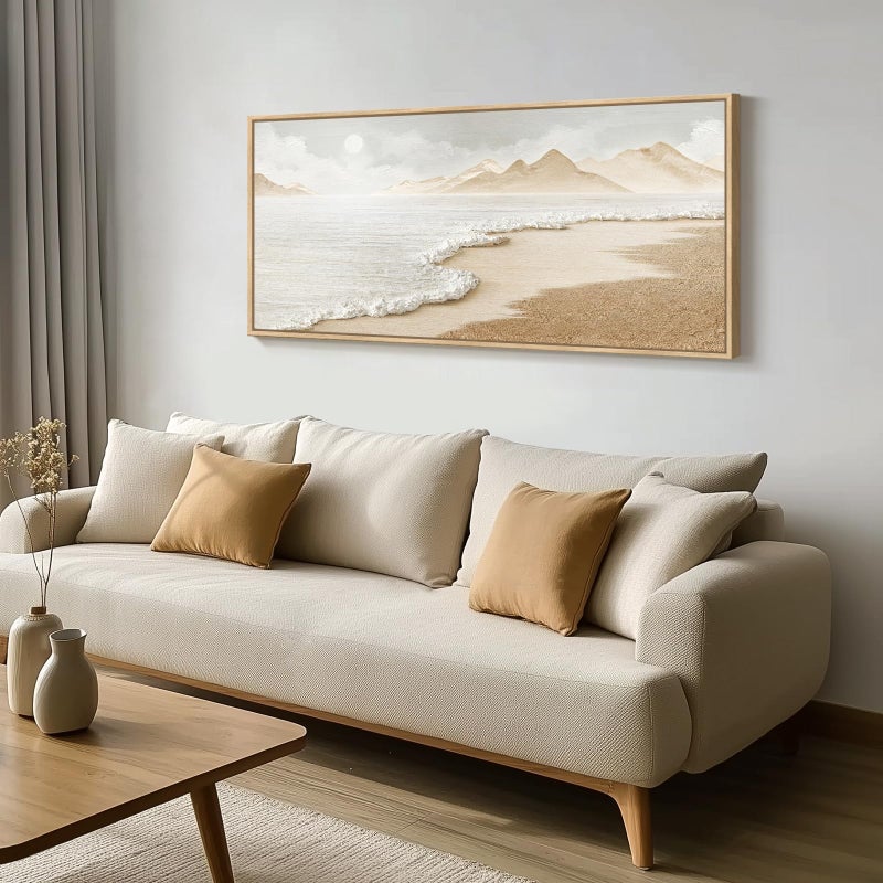 Cuspin Framed Boho Coastal Beach Wall Art for Living Room, Extra Large Neutral Ocean Canvas Artworks for Walls, Horizontal Abstract Minimalist Coastal Art Print for Bedroom Kitchen Office Walls, 30x60 Inch - Image 2