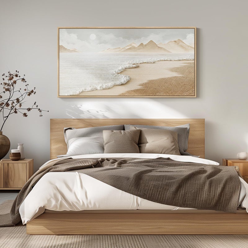 Cuspin Framed Boho Coastal Beach Wall Art for Living Room, Extra Large Neutral Ocean Canvas Artworks for Walls, Horizontal Abstract Minimalist Coastal Art Print for Bedroom Kitchen Office Walls, 30x60 Inch - Image 3