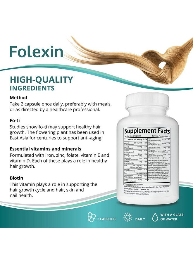 Hair Growth Support Supplement For Women & Men With Biotin Vitamin B6 & Other Hair Vitamins For Thicker Hair Growth & Hair Health Support. 60 Capsules