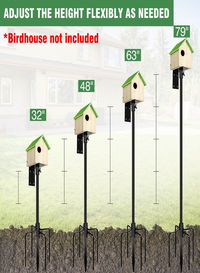 YINGYM Bird Feeder Pole, 79 Inch Heavy Duty Bird House Pole Mount Kit for Outdoors, Adjustable Metal Bird Feeding Stand, with 2-Hooks, 5-Prong Base for Hanging Feeders, Black - Image 2