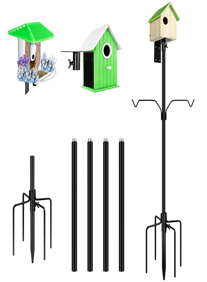 YINGYM Bird Feeder Pole, 79 Inch Heavy Duty Bird House Pole Mount Kit for Outdoors, Adjustable Metal Bird Feeding Stand, with 2-Hooks, 5-Prong Base for Hanging Feeders, Black - Image 1