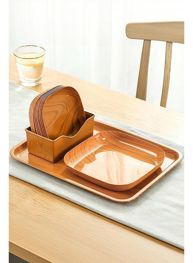 Sunnaltree 13 PCS Serving Tray, Plastic Wood Grain Serving Tray, Serving Plate,  Spill-Proof Tray, Fruit Decorative Platter, Tea Snack Tray for Coffee, Family Party and Festival - Image 1