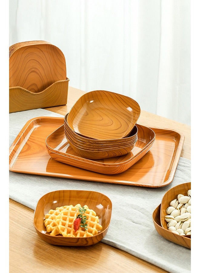 Sunnaltree 13 PCS Serving Tray, Plastic Wood Grain Serving Tray, Serving Plate,  Spill-Proof Tray, Fruit Decorative Platter, Tea Snack Tray for Coffee, Family Party and Festival - Image 2