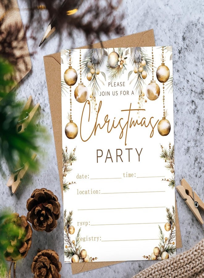 Whaline 25 Sets Christmas Invitations with Envelopes Stickers Gold Xmas Ball Invitation Cards Blank Invites for Birthday Party Supplies, 5 x 7 Inch - Image 4