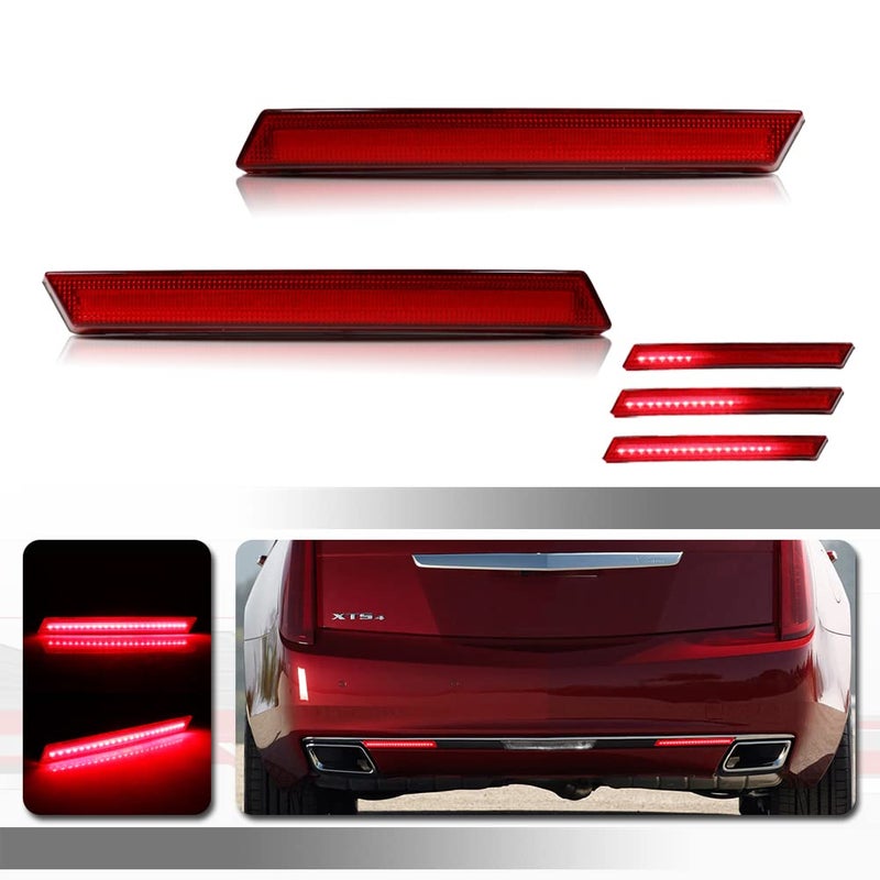 Tonsya 3 IN 1 Led Red Lens For 2013 2014 2015 2016 2017 Cadillac XTS Bumper Reflector Tail Lights Turn Signal Brake Stop  Rear Fog Lamps OEM 20874085 20874084