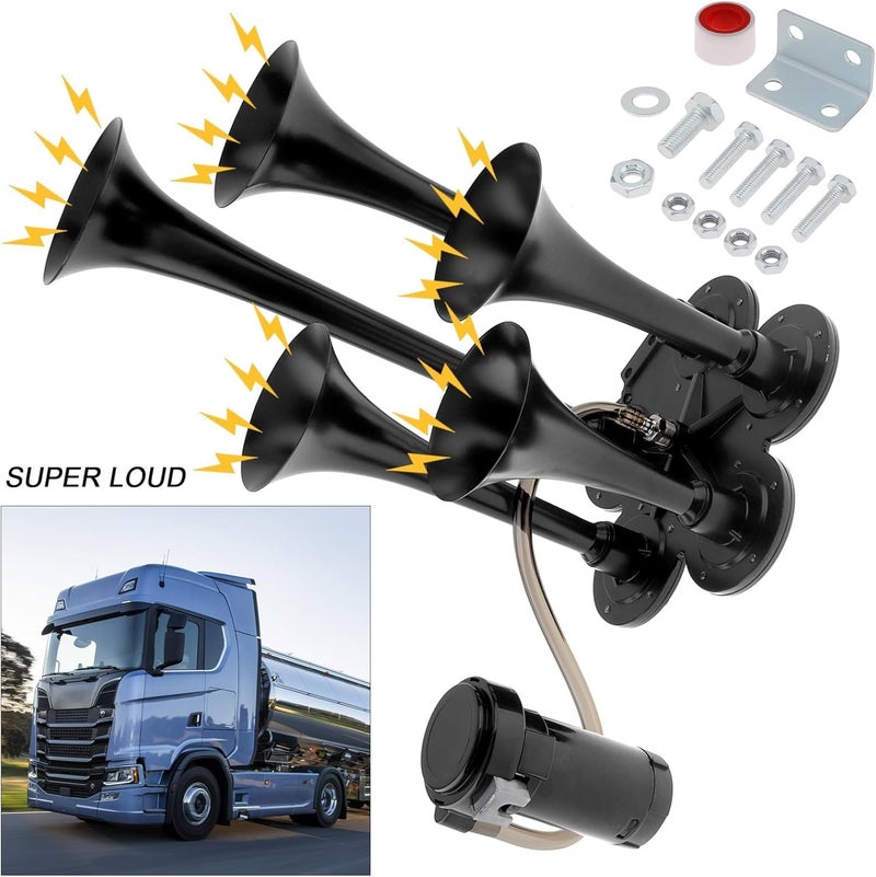 DriSentri 12V 185dB Super Loud Black Five Trumpet Train Horn with Compressor - Image 2