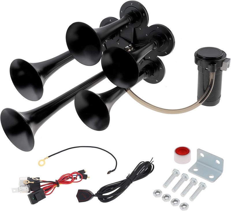 DriSentri 12V 185dB Super Loud Black Five Trumpet Train Horn with Compressor - Image 1