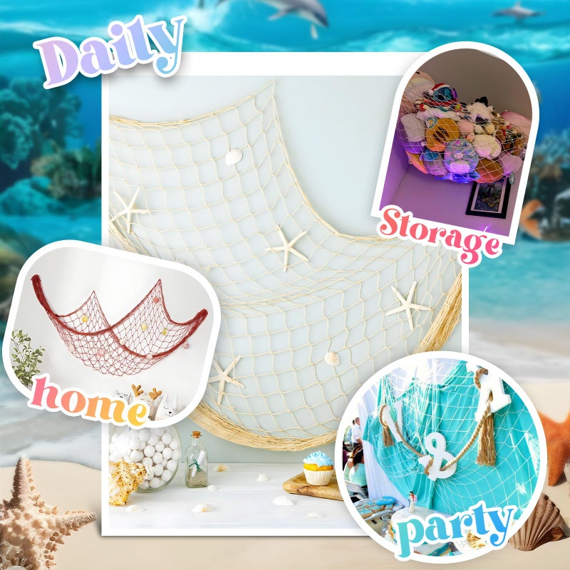 BWEALT Fish Net Decorations for Party, 2mm Natural Cotton Hawaiian Party Fish Net Decorative, Nautical Themed Cotton Fishnet Room Under The Sea Ocean Beach Party Decor (1) - Image 4