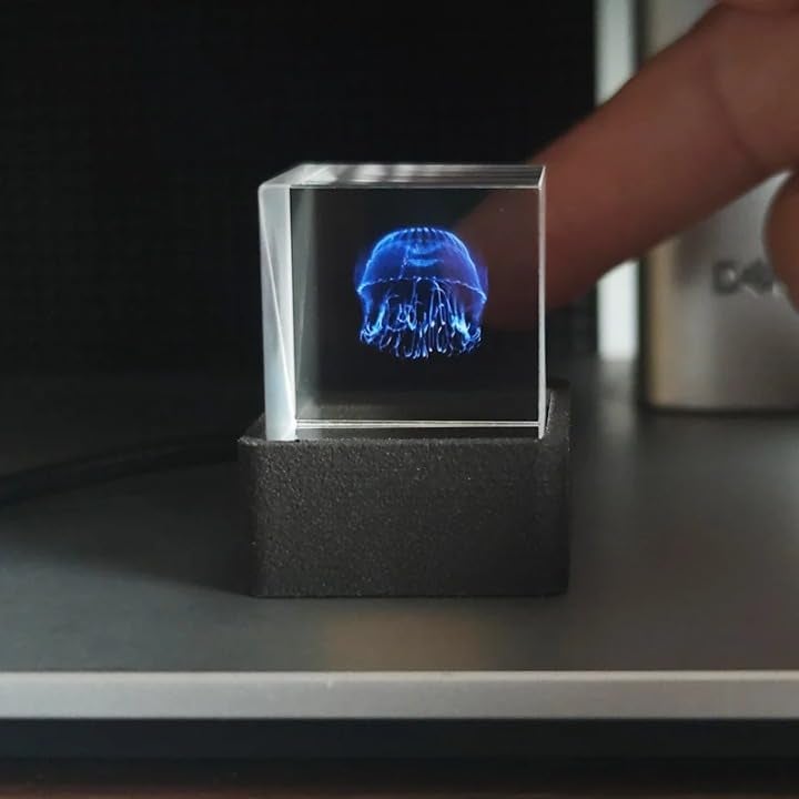MLWSHR HolaCube WiFi Holographic Crystal 3D Photo Display, Smart Weather Station & Digital Clock with GIF Animations and Electronic Image Album Player for Desktop/Car DÃ©cor (Black Base) - Image 1