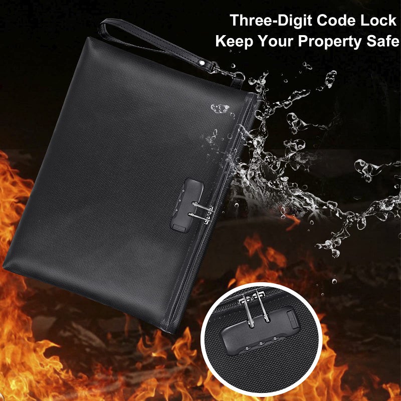 ZOOPIP Fireproof Document Bag with Lock, ZOOPIP 14.3"x10.2" Fireproof and Waterproof Money Bag with Zipper Closure, Storage Pouch for A4 Letter Size Document, Cash, Cell Phone, Tablet, Credit Card,Passport - Image 2
