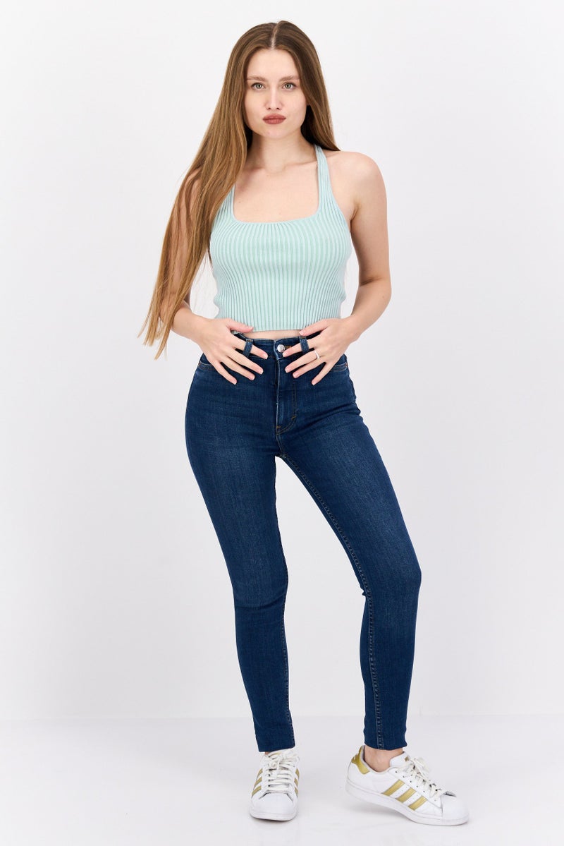 MONKI Women Slim Fit High Rise Wash Stretchable Jeans, Blue - Image 3