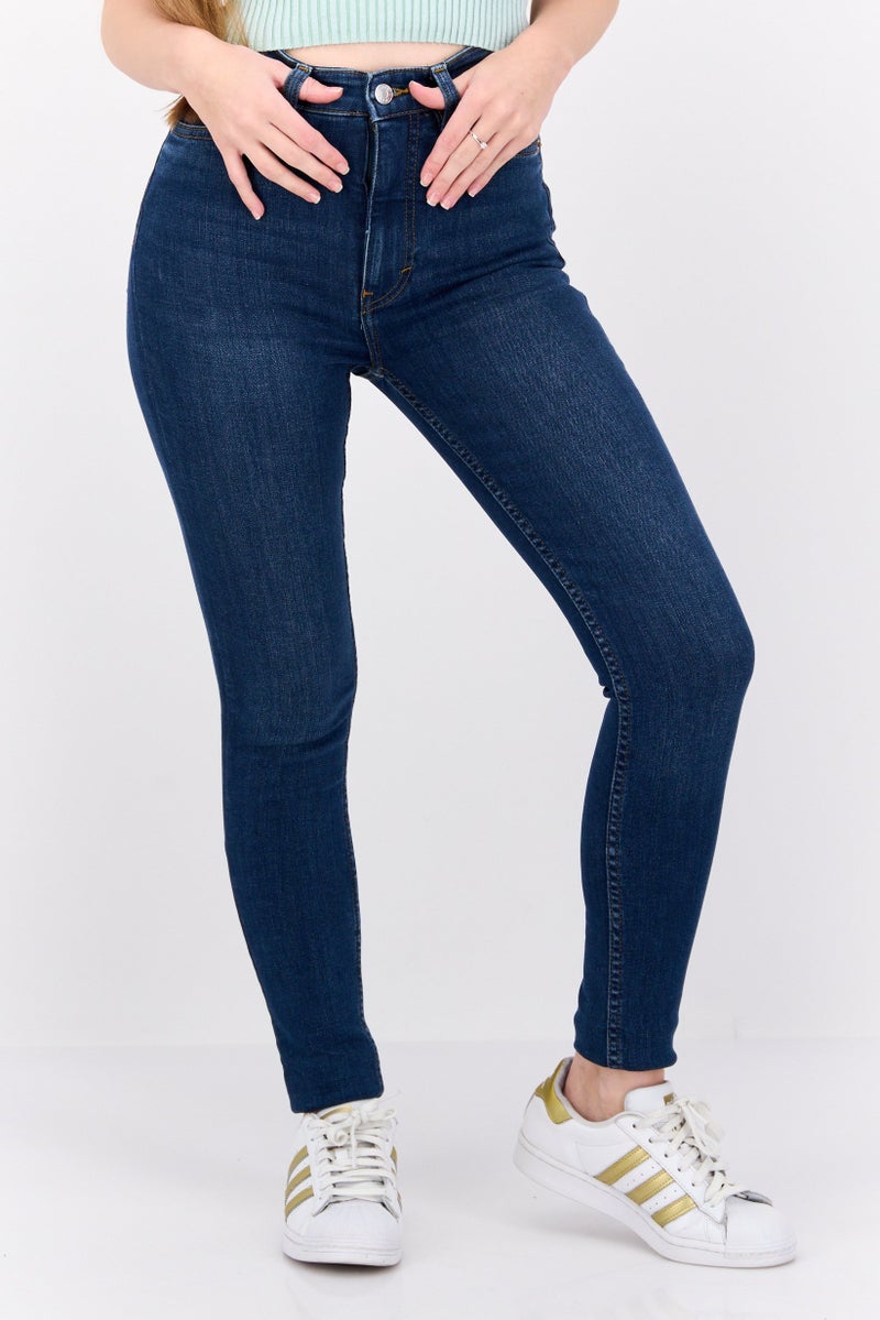 MONKI Women Slim Fit High Rise Wash Stretchable Jeans, Blue - Image 1