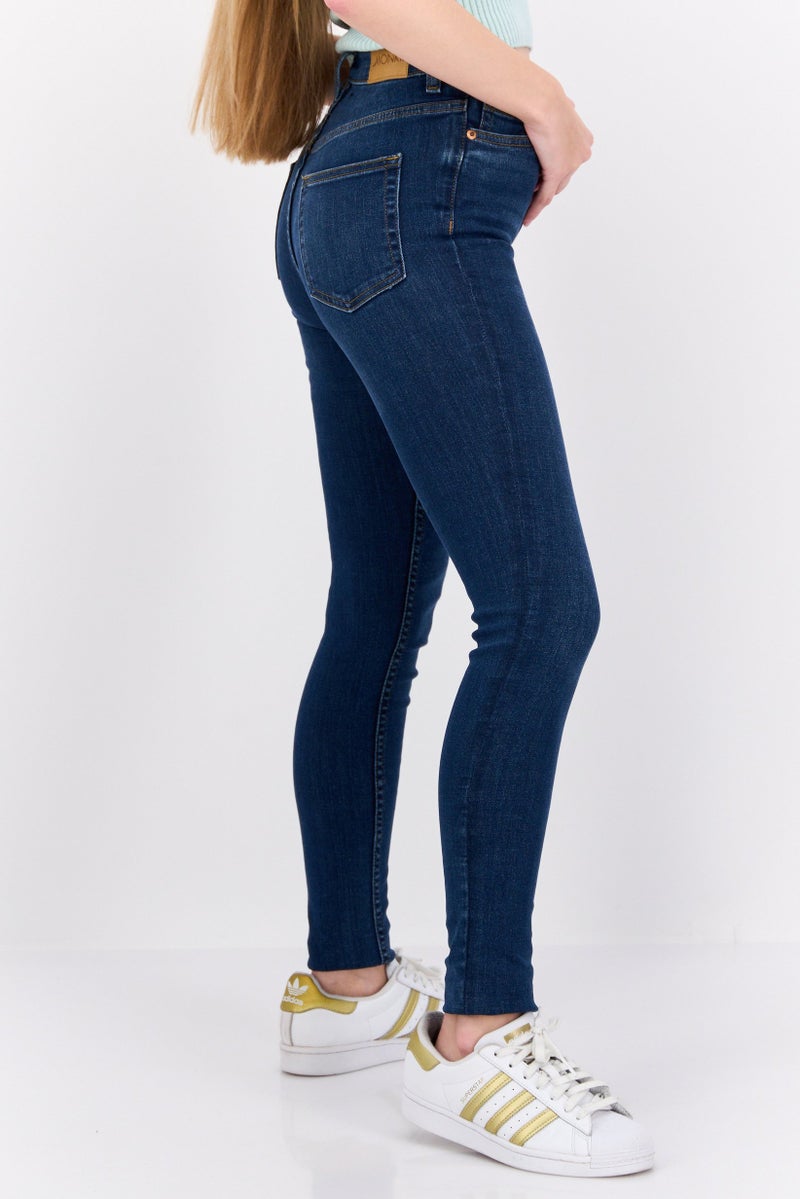 MONKI Women Slim Fit High Rise Wash Stretchable Jeans, Blue - Image 4