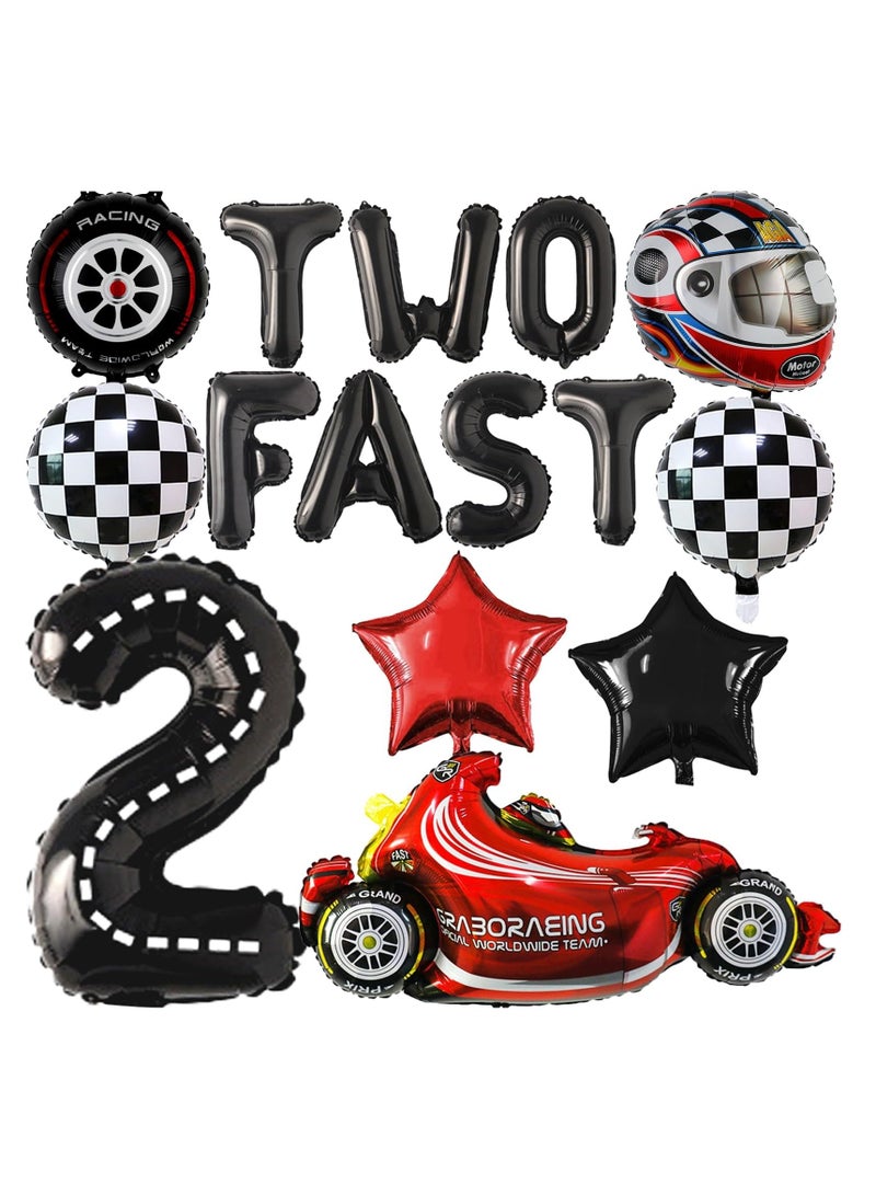 KASTWAVE Racing Car Birthday Balloons Set for Boys 40 Number 2 Checkered and Star Foil Balloons Perfect for 2nd Birthday Party Decorations - Image 2