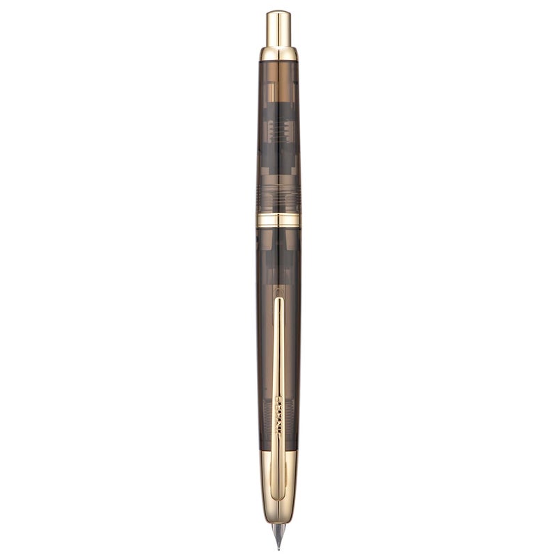 Wikult Jinhao 20 Press Fountain Pen, Transparent Black Retractable Fine Nib with Ink Converter Set (Golden Clip) - Image 2