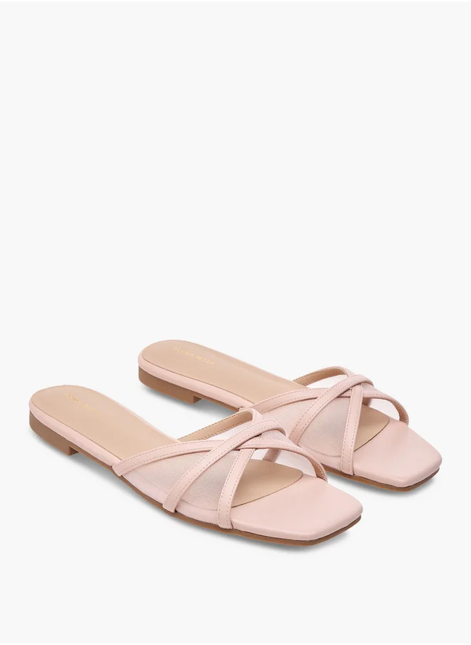 Flora Bella By Shoexpress Mesh Detail Slip-On Cross Strap Sandals