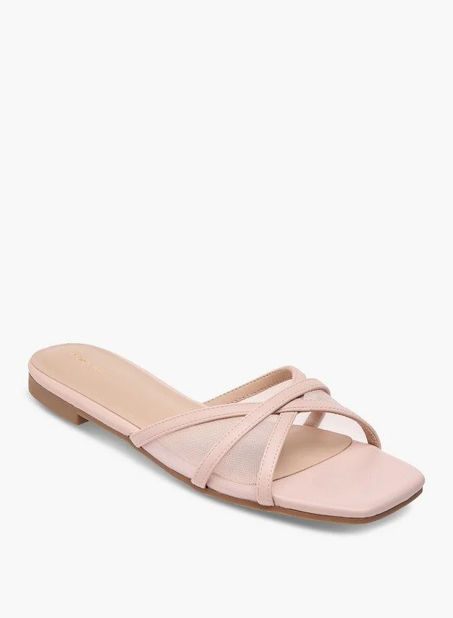 Flora Bella By Shoexpress Mesh Detail Slip-On Cross Strap Sandals