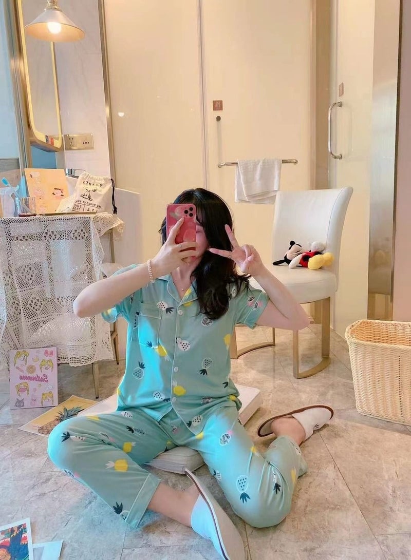 DubaiGallery بيجامة نسائية بأكمام طويلة طقم نوم قطن مجموعة خريف شتاء