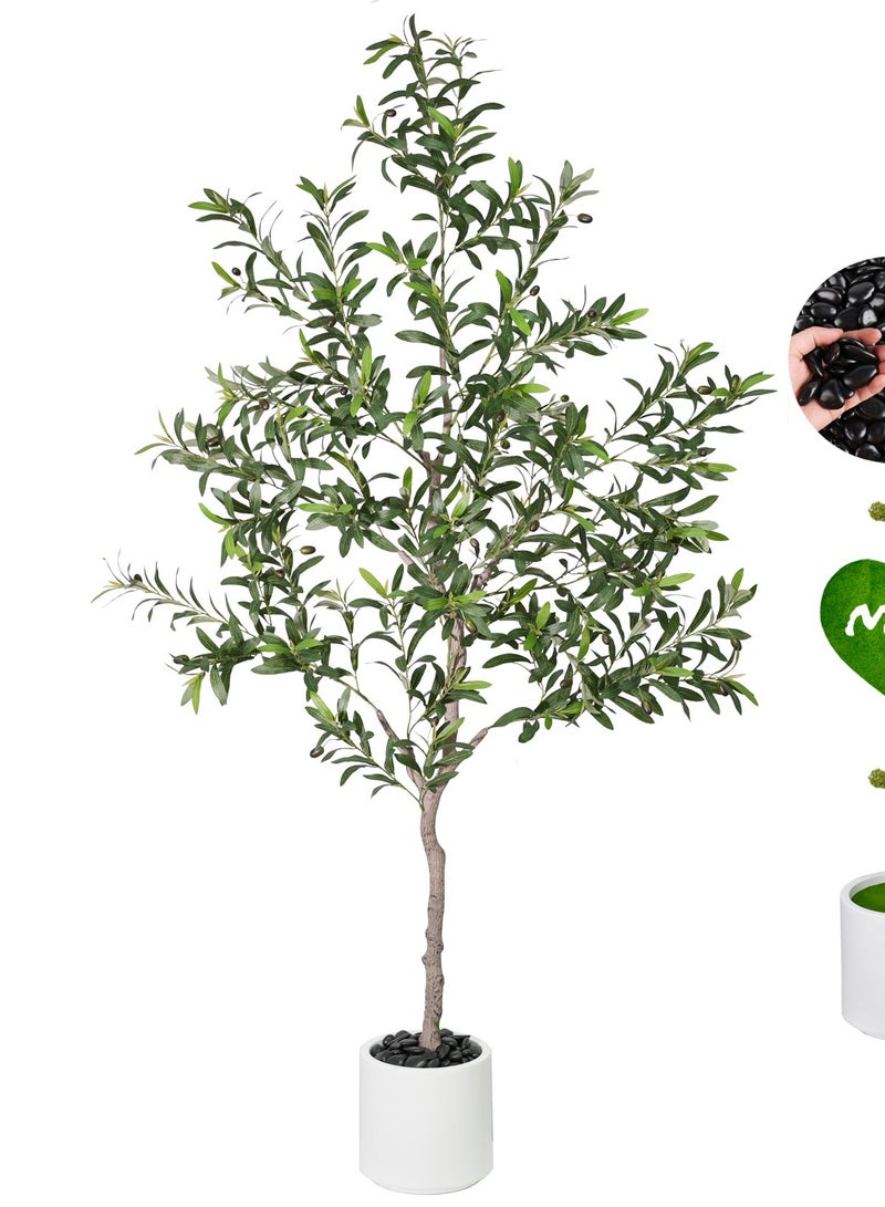 MirageBotanics Artificial Olive Trees Indoor,Faux Olive Tree with White Planter Pot,Artificial Plants Lifelike Fruits for Home Office MeetingRoom Living Room Indoor Outdoor Decor - Image 1