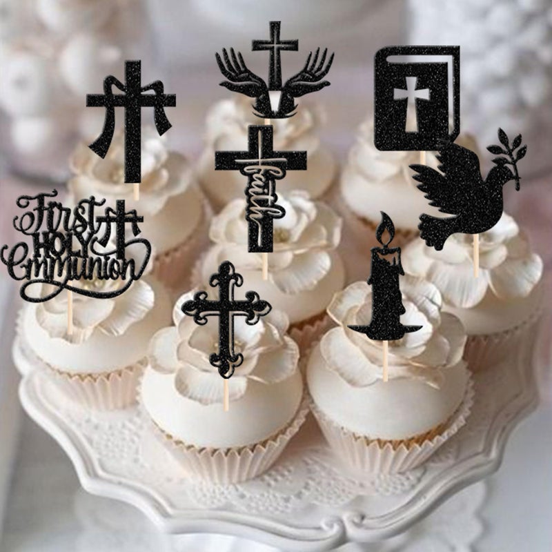 RSSTARXI 24 Pack First Holy Compleion Cupcake Topcake Dove God Gost Cross Custic Cupcake يختار الزخارف للتواصل الأول للاستحمام الطفل المعمودية. - Image 3