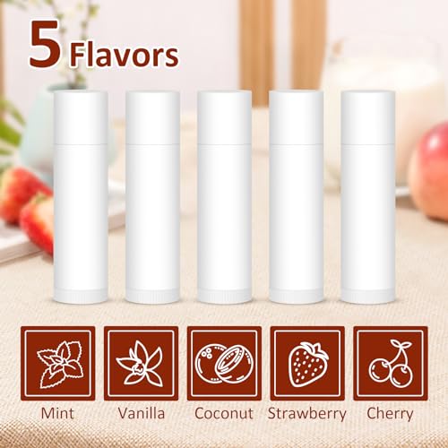 VISRIE 60 Pack Lip Balm Unlabeled, Natural Lip Balm Bulk Blank Tube, Personalized Lip Balms for Party Favors Adults and Bridal Shower Favors or Baby Shower Gifts-5 Flavors - Image 2