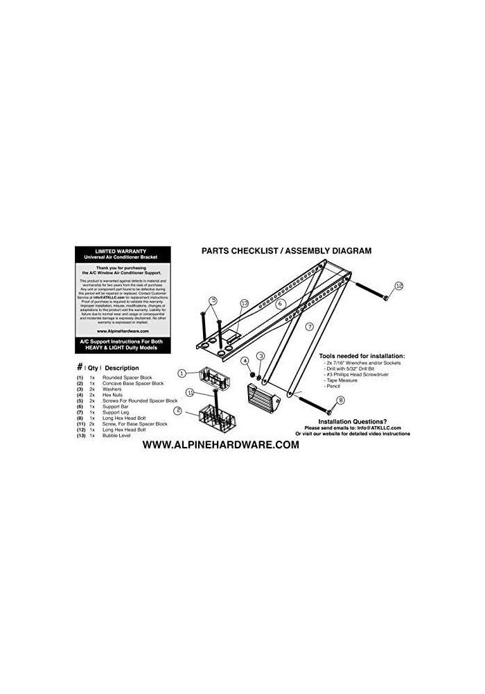 Alpine Hardware American Owned Universal Window Air Conditioner Heat Pump Bracket One Arm HeavyDuty Window AC SupportSupports Air Conditioner Up to 160 lbsfor 12000 BTU AC to 20000 BTU AC Units - Image 2
