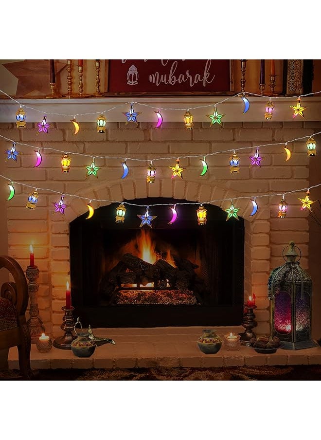 إيروريكس مؤقت ديكورات رمضان عيد مبارك سلسلة أضواء 10 أقدام 20 فانوس ليد نجمة قمر أضواء رمضان تعمل بالبطارية 8 أوضاع أضواء ديكورات رمضان ديكورات العيد للمنزل والحفلات الداخلية والخارجية  - Image 5