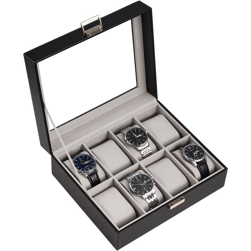 ProCase Watch Box, 8 Slot Mens Watch Case, Watch Storage Holder Organizer, Watch Display Case with Glass Lid, Anniversary Birthday Valentine Gifts for Men Women -8 Slot, Black - Image 1
