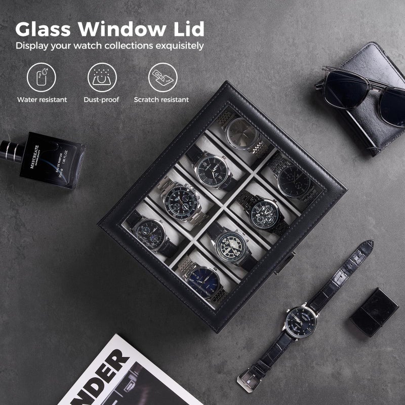 ProCase Watch Box, 8 Slot Mens Watch Case, Watch Storage Holder Organizer, Watch Display Case with Glass Lid, Anniversary Birthday Valentine Gifts for Men Women -8 Slot, Black - Image 4