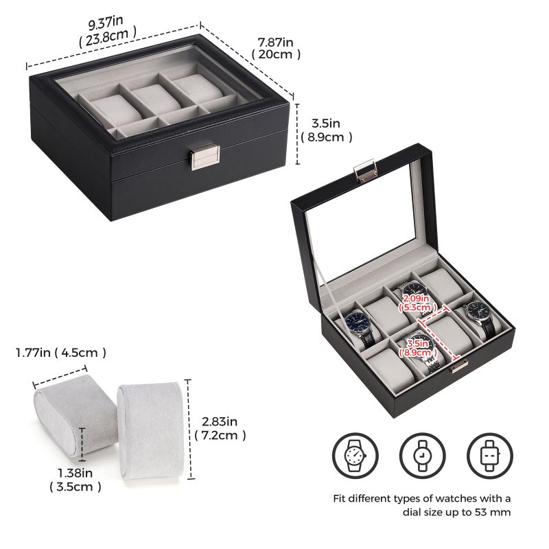 ProCase Watch Box, 8 Slot Mens Watch Case, Watch Storage Holder Organizer, Watch Display Case with Glass Lid, Anniversary Birthday Valentine Gifts for Men Women -8 Slot, Black - Image 5