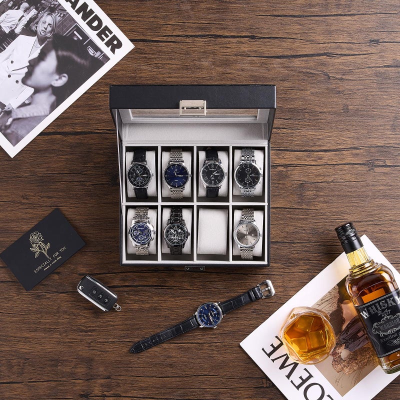ProCase Watch Box, 8 Slot Mens Watch Case, Watch Storage Holder Organizer, Watch Display Case with Glass Lid, Anniversary Birthday Valentine Gifts for Men Women -8 Slot, Black - Image 2