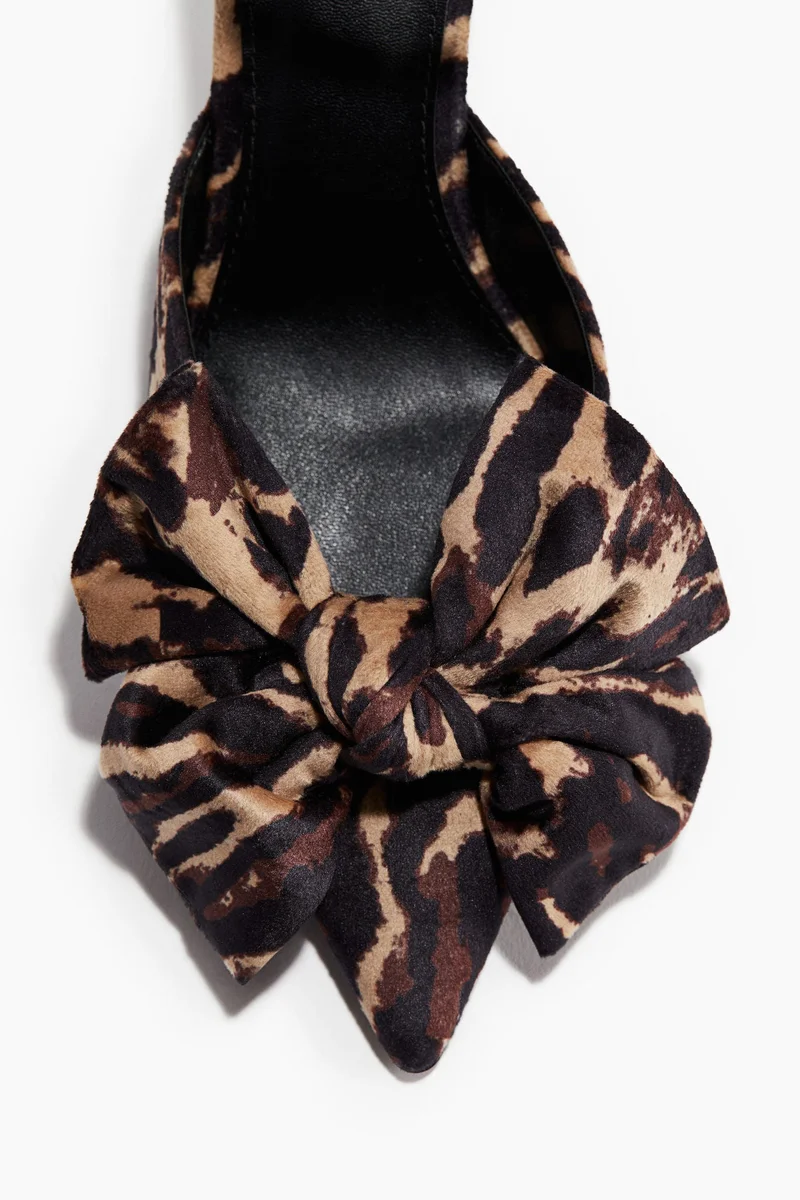 H&M Bow-detail velour court shoes