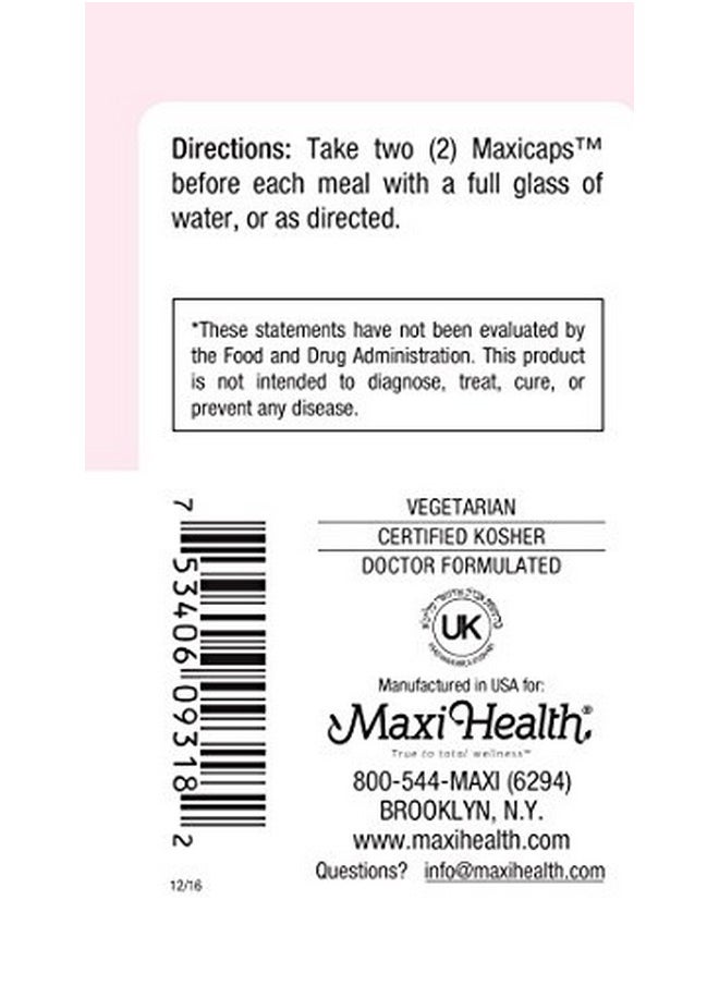 Maxi Health - Fibermax Supreme Psyllium Husk  Flax Bran Constipation Help 180 Capsules Kosher - Image 1