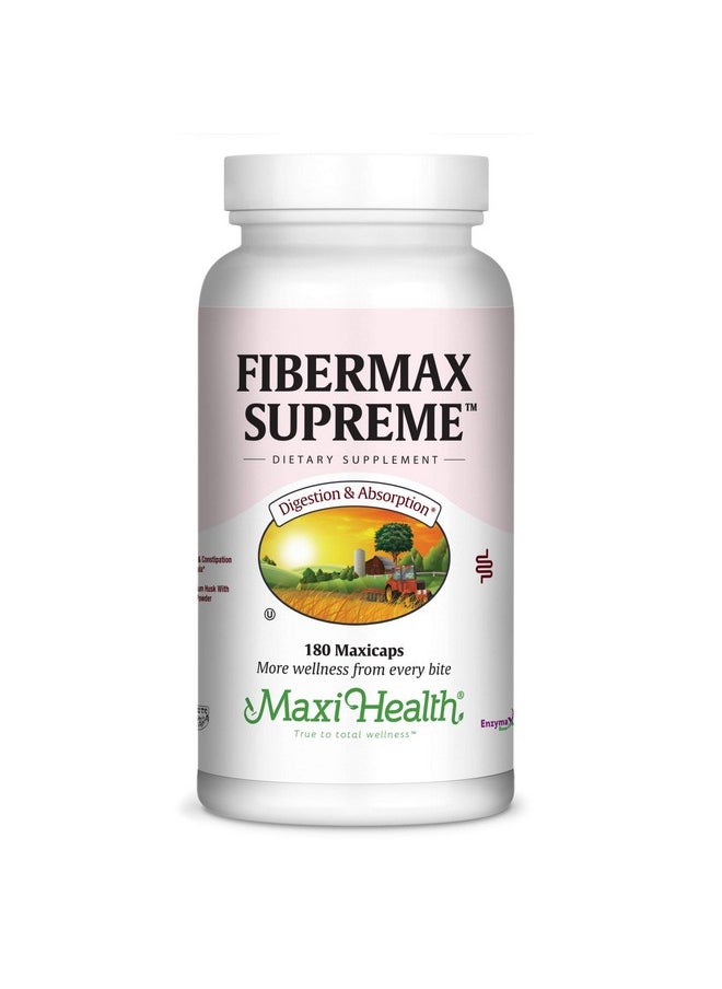 Maxi Health - Fibermax Supreme Psyllium Husk  Flax Bran Constipation Help 180 Capsules Kosher - Image 1