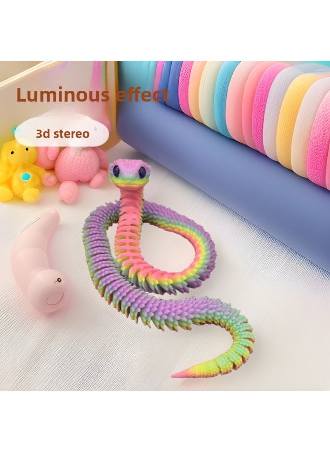 null - 3D Printing Luminous Snake Joint Movable Simulation Animal Model Will Glow Small White Snake Children Toy Snake Ornaments-Colour:Luminous Rainbow-Size:45CM - Image 1