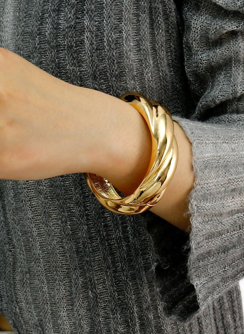 سيوسي SYOSI الذهب مكتنزة الإسورة أساور للنساء سميكة واسعة الذهب الكفة سوار بيان مجوهرات مبالغ فيها - Image 4