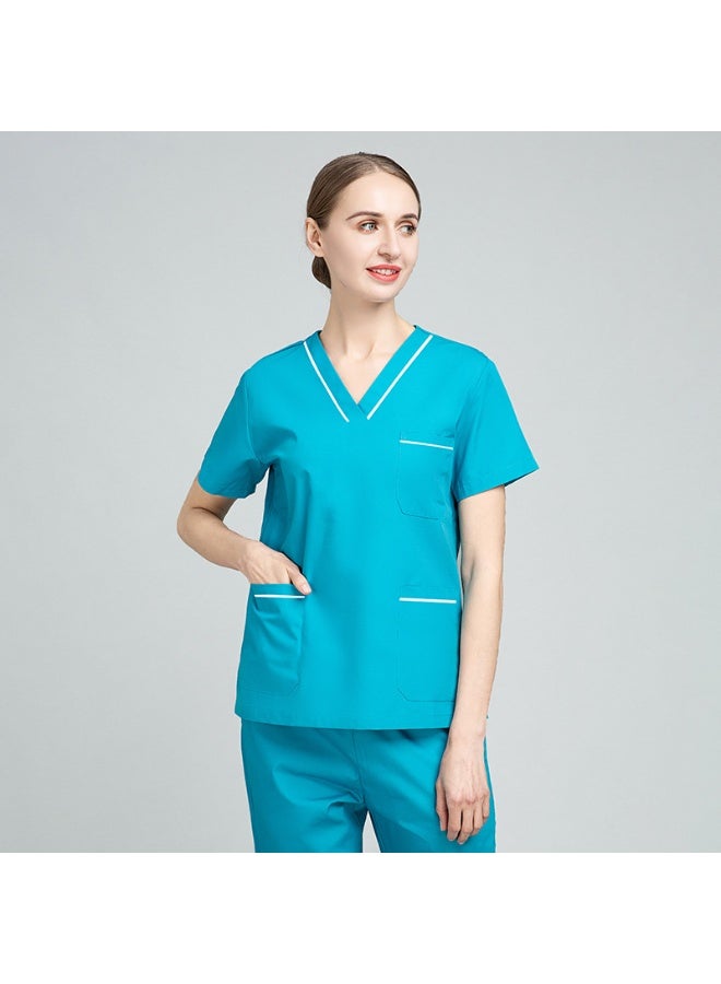NIBEMINENT Nurse Uniform Women's Summer Thin Short Sleeve Polyester Cotton Hand Washing Clothes Operating Room Dentist Doctor Workwear - Image 1