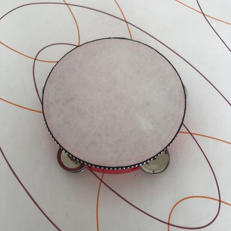 ميغاريا الدف برأس ميجاريا للكبار، الدف الخشبي للأطفال، الدف الفردي مع جينجلات من الحديد المقاوم للصدأ، أداة قرع تعليمية لحفلة الكنيسة المدرسية (8 بوصة) - Image 2