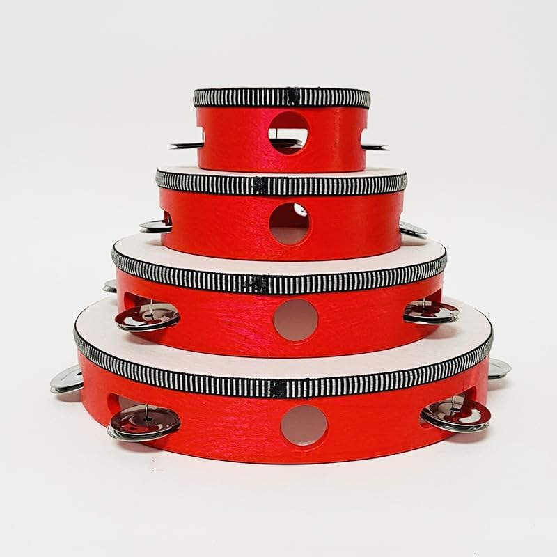 ميغاريا الدف برأس ميجاريا للكبار، الدف الخشبي للأطفال، الدف الفردي مع جينجلات من الحديد المقاوم للصدأ، أداة قرع تعليمية لحفلة الكنيسة المدرسية (8 بوصة) - Image 1