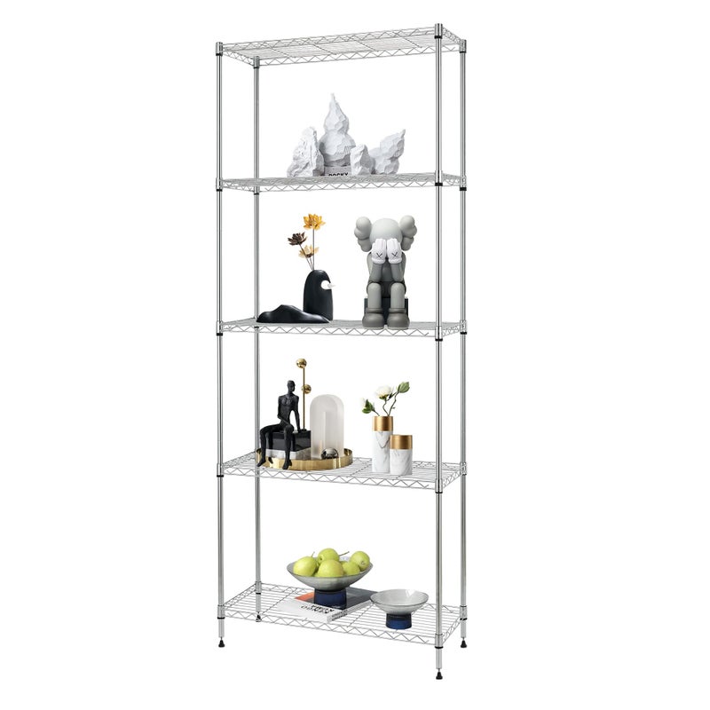 FDW ShelvesWire Shelving Utility Storage Shelves Shelving Unit NSF Certified Height Adjustable Metal 5 Tier Shelves Easy Assembly 24 L x 14 W x 60 HChrome