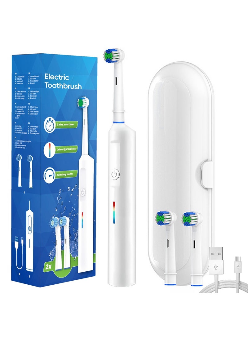 Rotating Electric Toothbrush, 3 Modes USB Fast Rechargeable Rotary Electric Toothbrush with Timer, Travel Case and 2 Brush Heads - Image 1