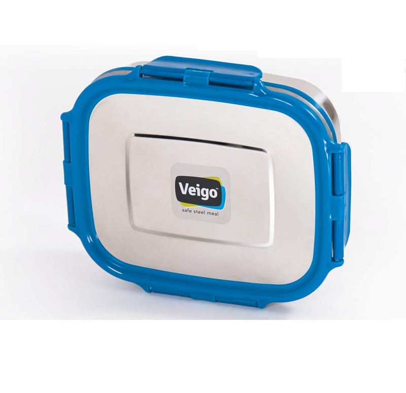 Veigo Original Stainless Steel Large Lunch Box(630 ml)| Airtight & Leakproof| Freezer & Dishwasher Safe| Kids Lunch Box for School |Silicone Ring & Polymer Frame| Safe Lid Lock| Blue - Image 2