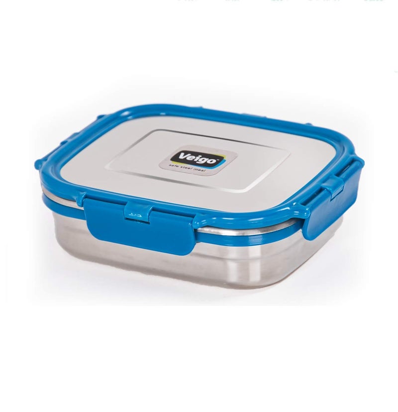 Veigo Original Stainless Steel Large Lunch Box(630 ml)| Airtight & Leakproof| Freezer & Dishwasher Safe| Kids Lunch Box for School |Silicone Ring & Polymer Frame| Safe Lid Lock| Blue - Image 4