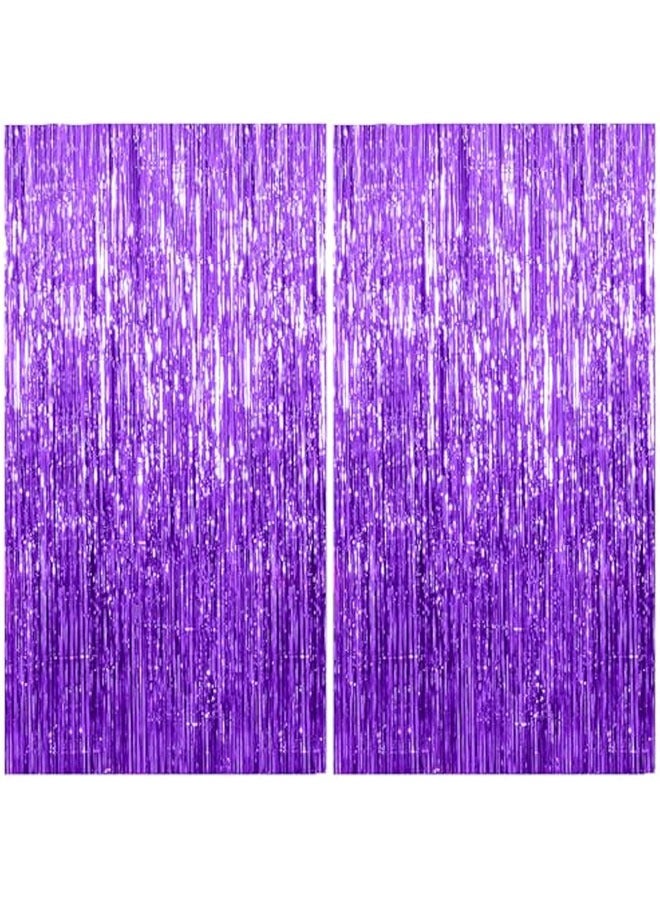 2 حزمة رقائق ستارة الخلفية الأرجواني المعدني Tinsel رقائق حافة ستائر صورة كشك الدعائم لعيد ميلاد زفاف خطوبة الطفل دش البكالوريت الاحتفال ديكورات الحزب - Image 1